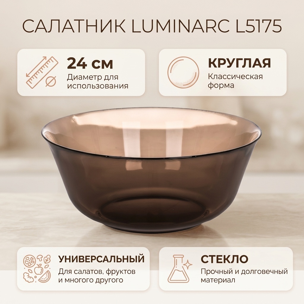 Салатник Luminarc 24х24 см, стекло, 1 шт