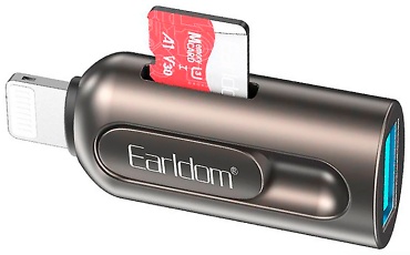 Переходник Earldom USB 3.0 (F), Lightning (M), 0.1 м, серебристый