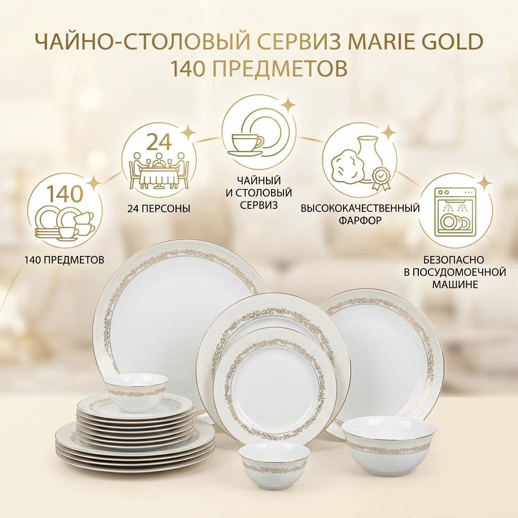 Сервиз чайно-столовый Marie Gold 140PCS18120 140 в 1