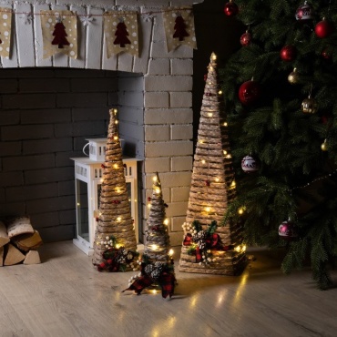 Luazon Lighting Светодиодная фигура «Эко-конусы» 40, 60, 80 см, текстиль, металл, батарейки ААх2 (не в комплекте), свечение теплое белое 25 см