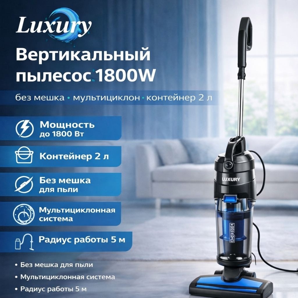 Luxury life пылесос вертикальный MG2500 синий черный