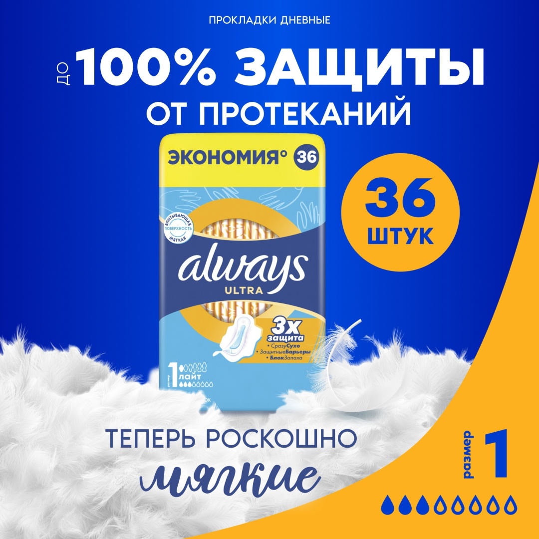 Always прокладки Light Quatro 36 шт