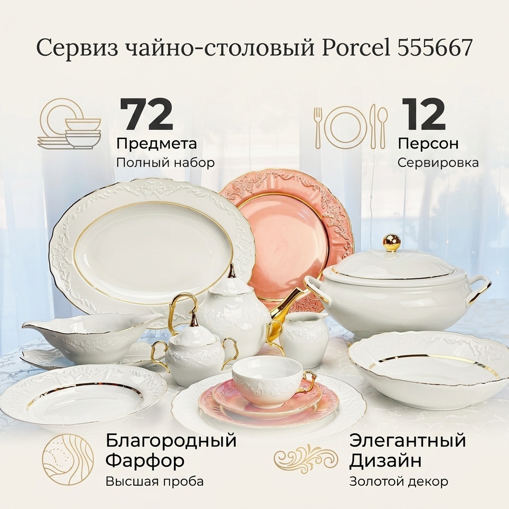 Сервиз на 12 персон Porcel , предметов: 72, чайно-столовый, фарфор