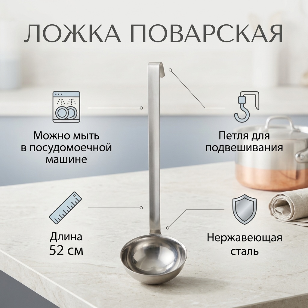 Ложка поварская нержавеющая сталь, 2 шт