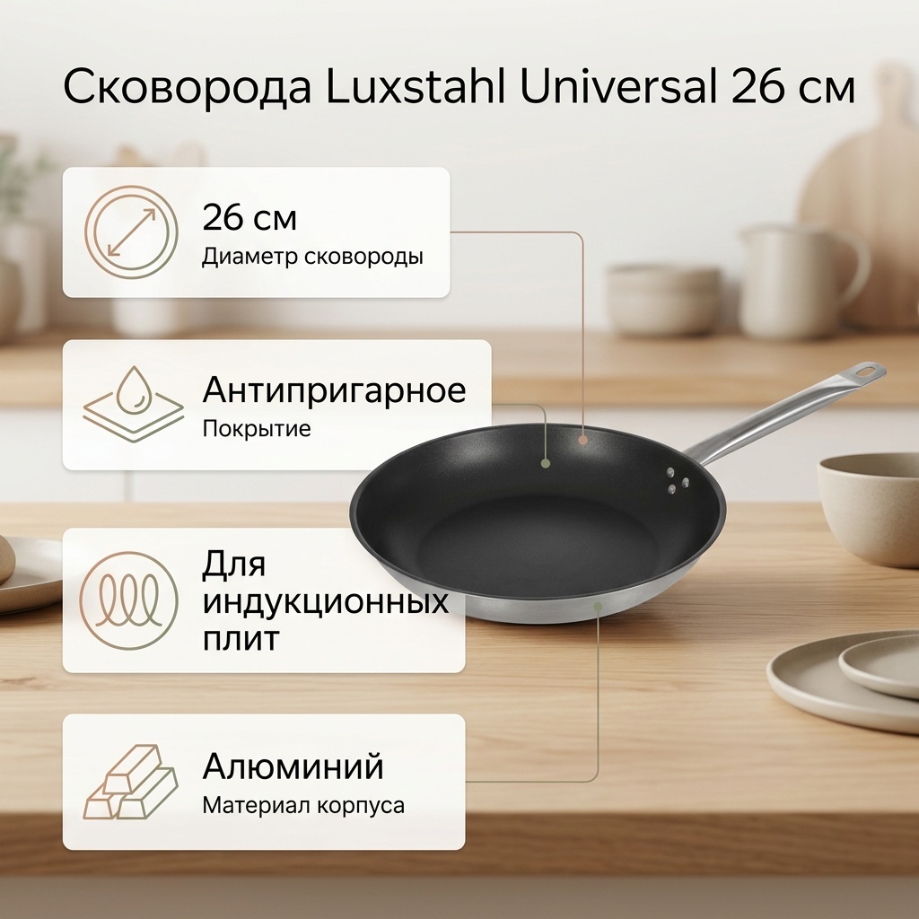 Сковорода Luxstahl 26 см с антипригарным покрытием, алюминий