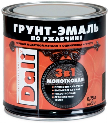 DALI грунт-эмаль глянцевая по ржавчине 3 в 1 молотковая 0.75 л, тон шоколадный