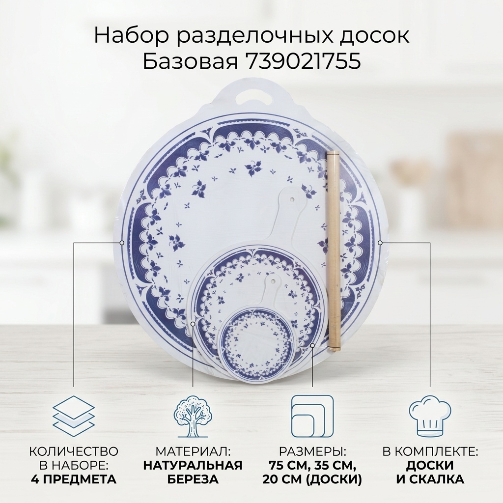 Набор разделочных досок Базовая 475072_739021755 4 шт, береза