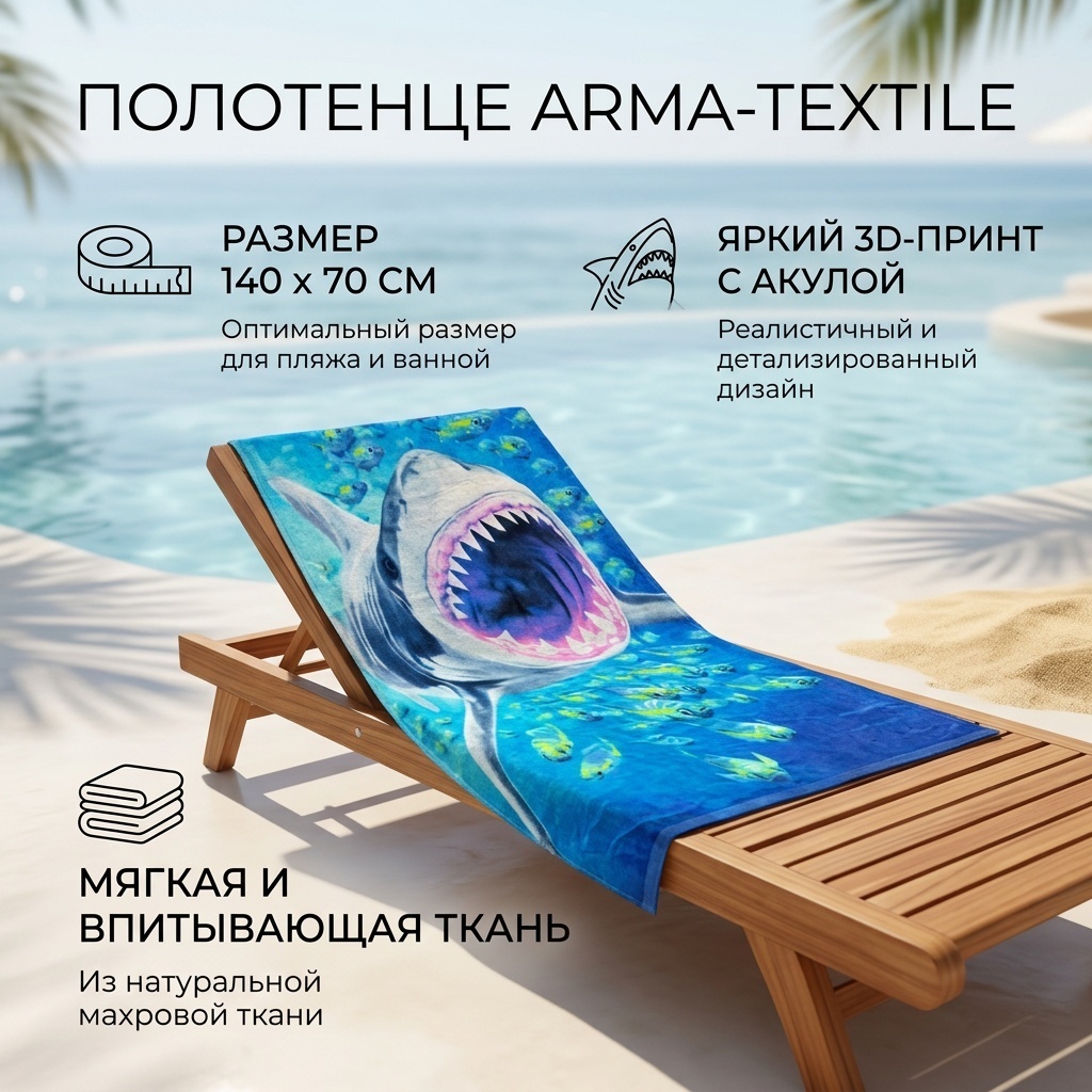 Полотенце 140x70 см, махровая ткань, 1 шт,