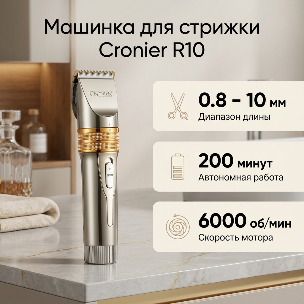Cronier машинка для стрижки CR-R10 золотой