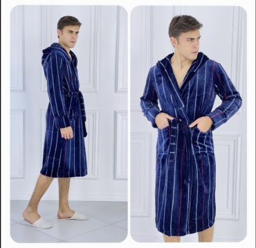 Махровый халат Fashion синий, белый