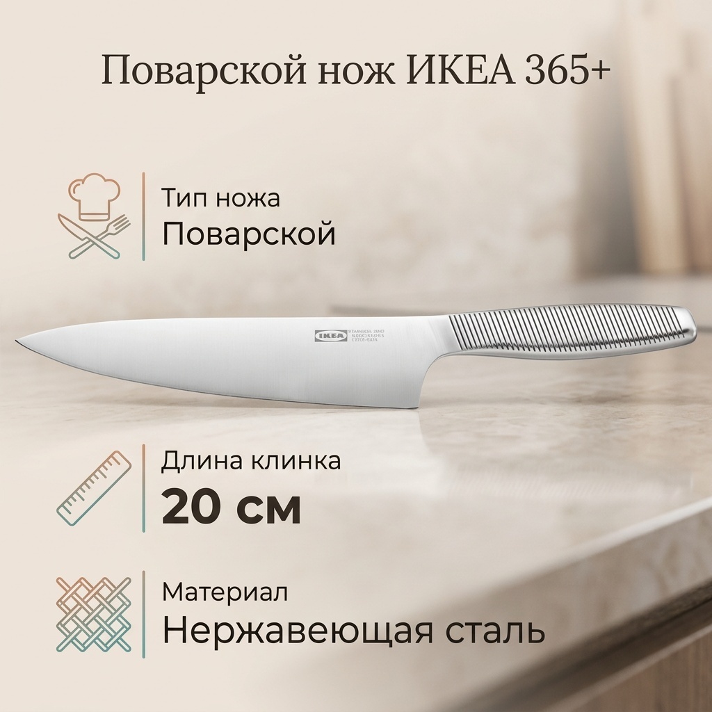 Нож поварской IKEA, лезвие: нержавеющая сталь 1 шт