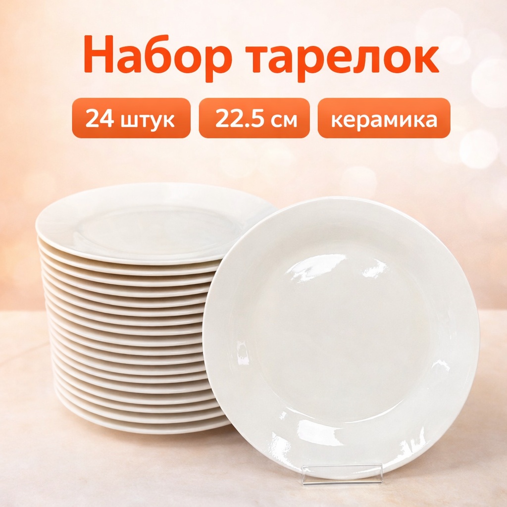 Набор тарелок 22.5 см, 24 шт, керамика