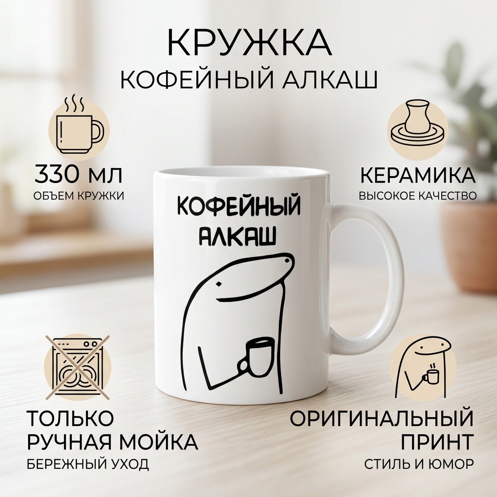 Кружка Кофейный алкаш, 330 мл, керамика, 1 шт.