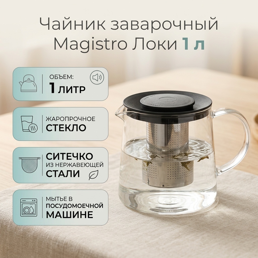 Чайник Magistro Локи 9164278 1 л, жаропрочное стекло