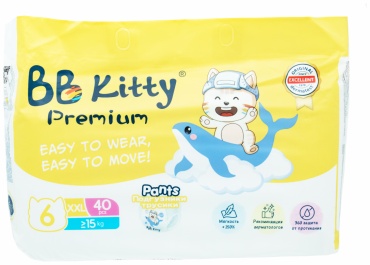 Подгузники-трусики BB Kitty Premium XXL, 6, 40 шт