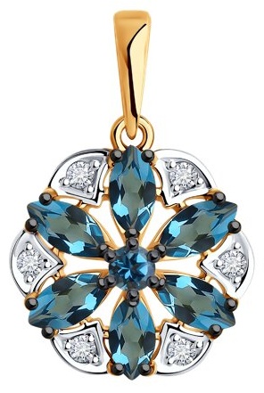 Подвеска Diamant 51-330-02343-3 вес 1.54 г золото, лондон топаз, фианит