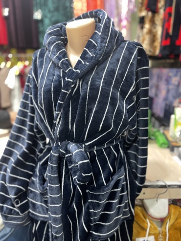 Махровый халат Exclusive model синий, белый
