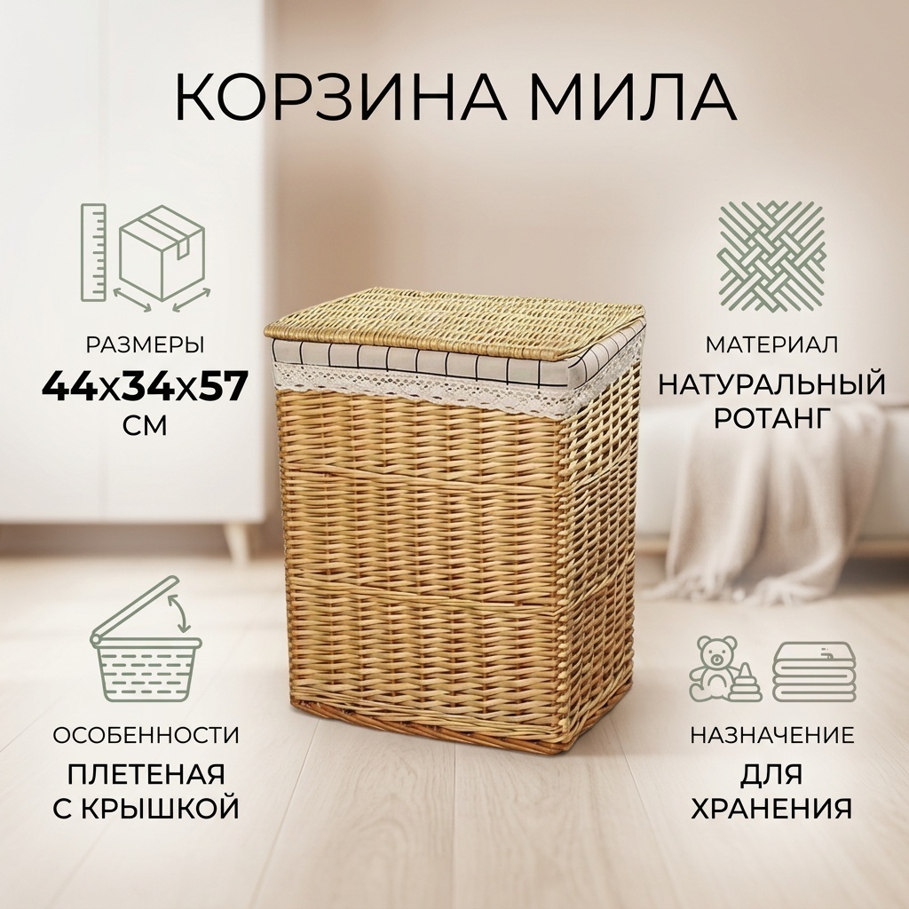 Корзина универсальная 44x34x57 см, ротанг
