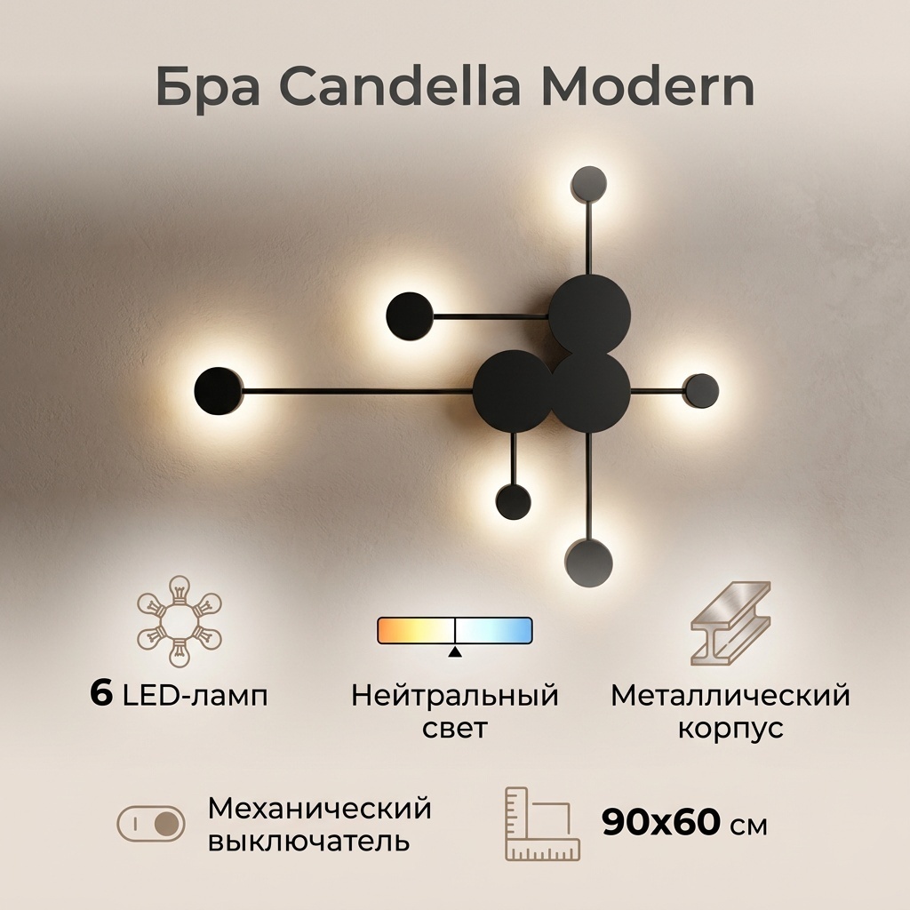 Бра настенный, накладной Candella LED, черный