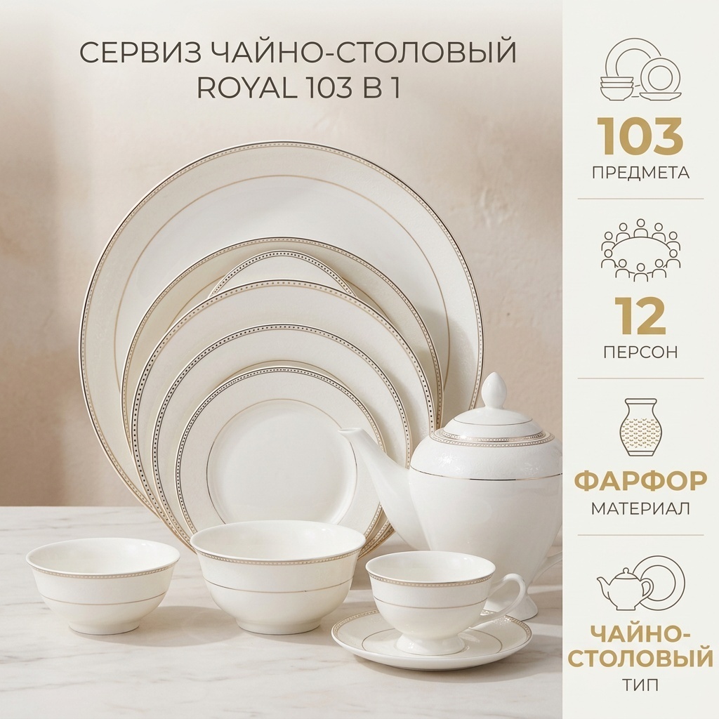 Сервиз на 12 персон ROYAL , предметов: 103, чайно-столовый, фарфор