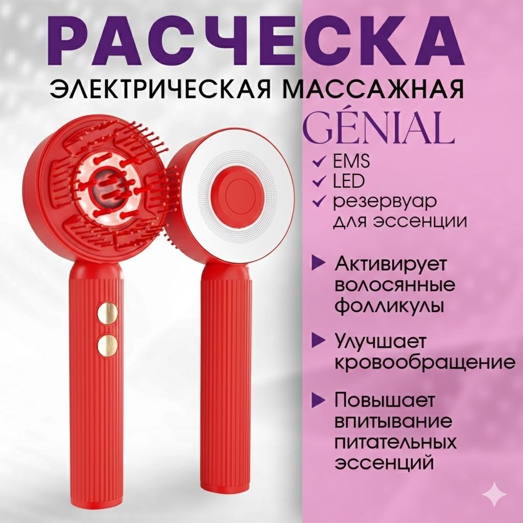 GENIAL лазерная расческа, массажер для стимуляции роста волос