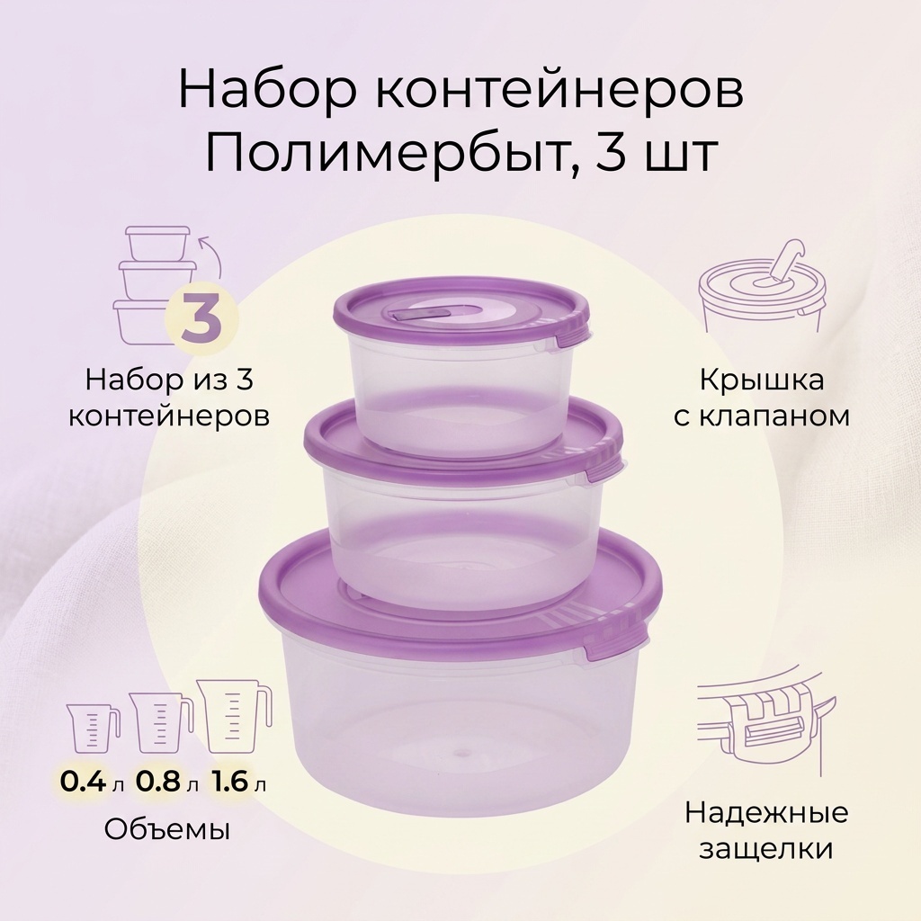 Полимербыт набор контейнеров 4352203 3 шт, пластик