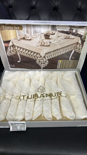 Скатерть с салфетками Tubanur 400x180 см, лен, 8 шт