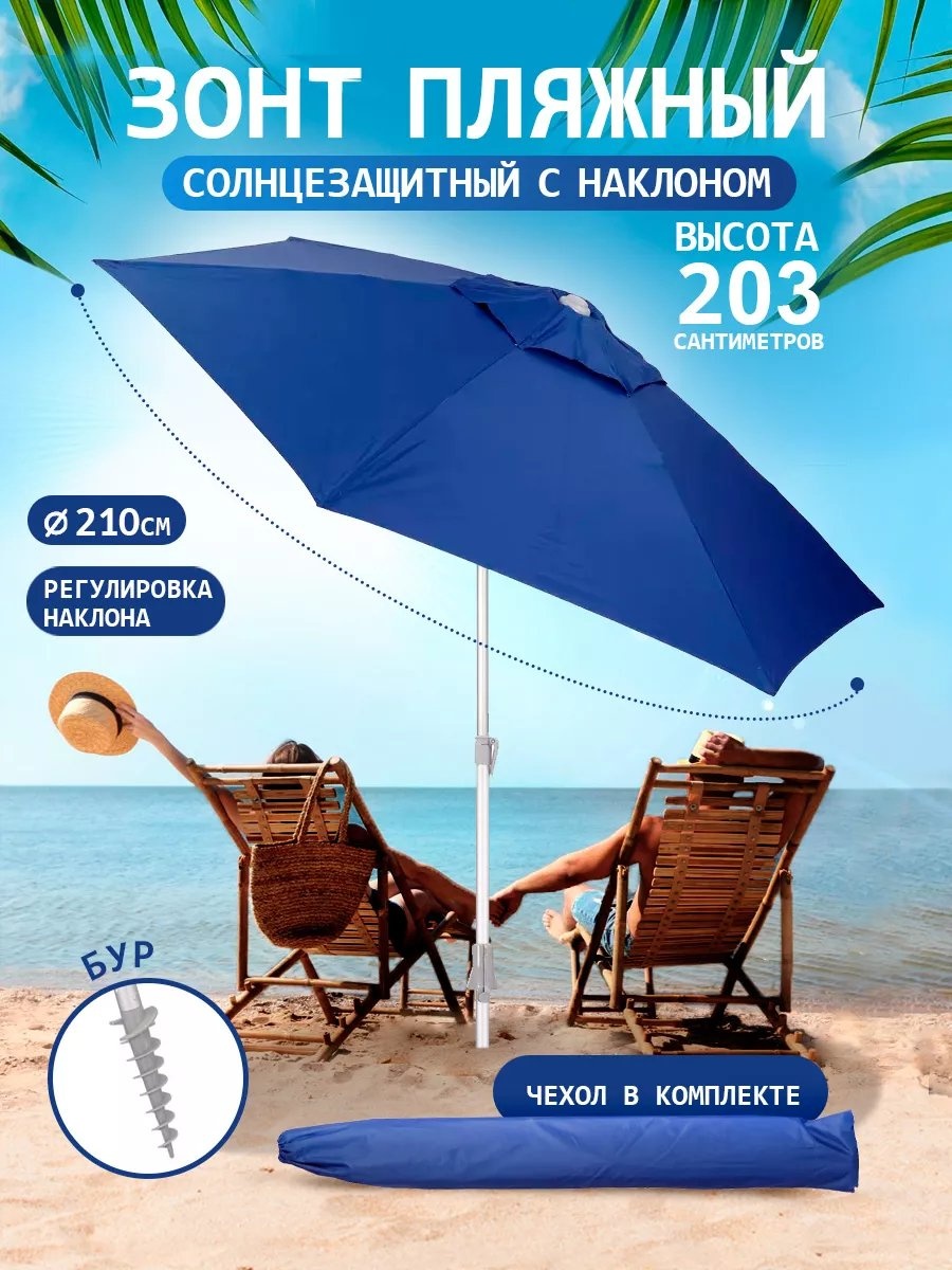 Зонт-трость механика синий