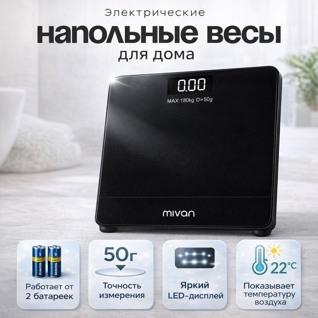 Напольные весы MIVAN электронные 300 до 180 кг