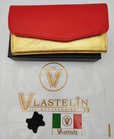 Кошелек Vlastelin металл, натуральная кожа красный, золотистый