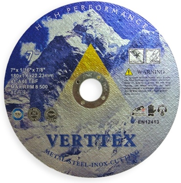 Диск отрезной по металлу 180x22.23х1.6 мм, Vertex V180222316