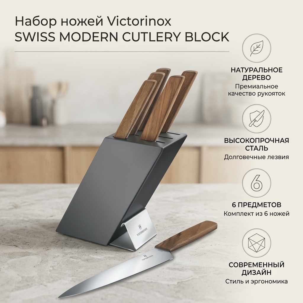 Набор ножей Victorinox SWISS MODERN CUTLERY BLOCK, лезвие: сталь 6 шт