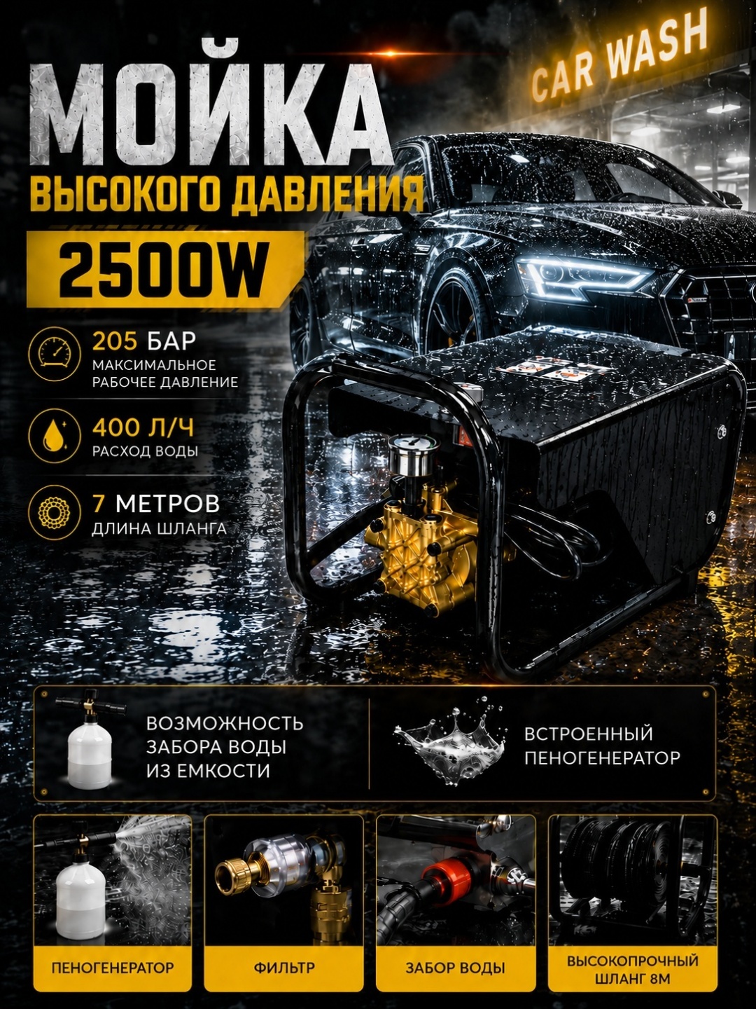 Мойка высокого давления K2KANT электрический 2500W, МЕGАЦИКЛОН