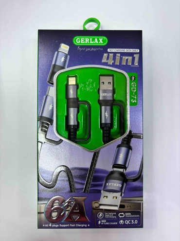 Кабель GERLAX USB 3.0 (M), USB TypeC (M), Lightning (M), 1 м, GD-73 черный
