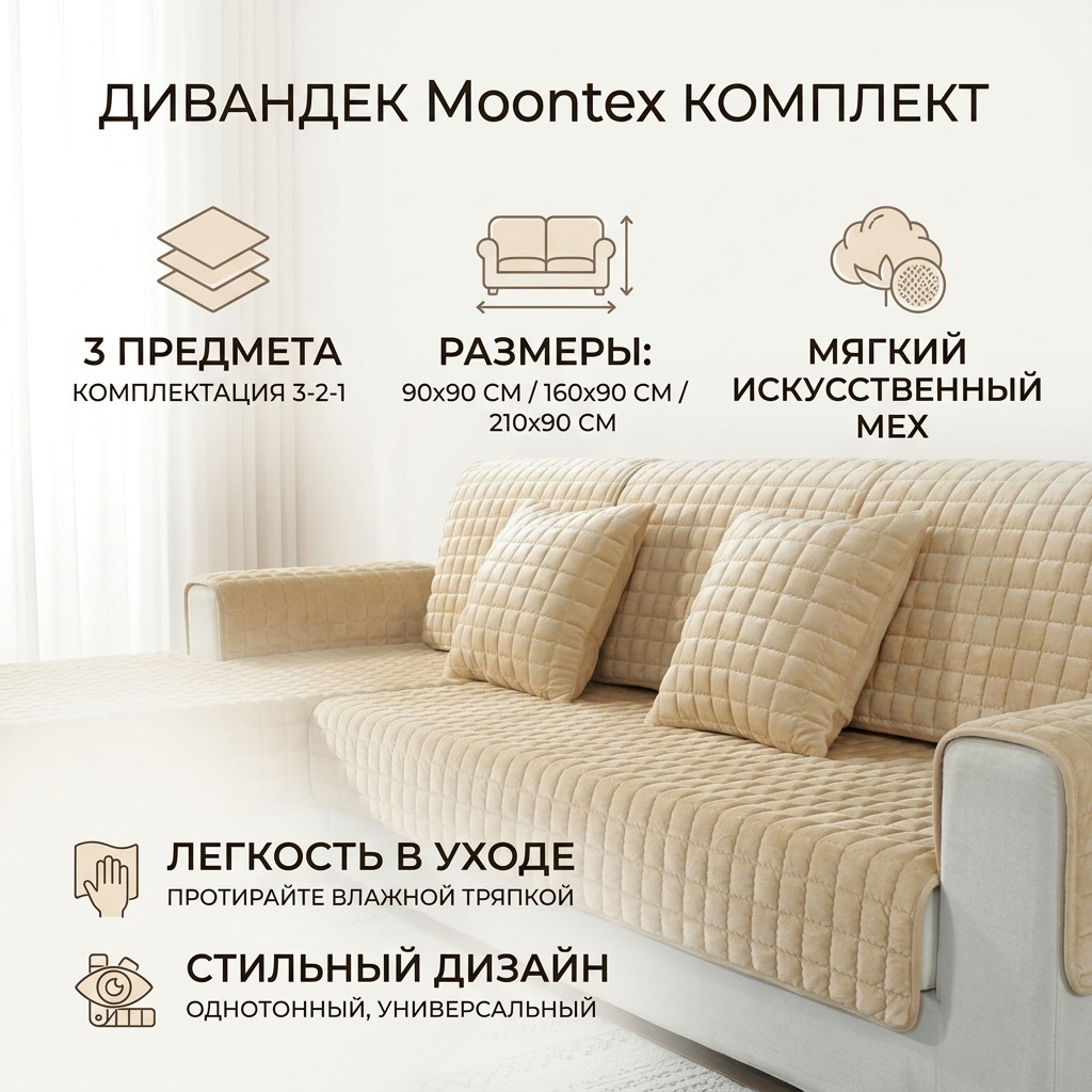 Moontex дивандек для дивана 103323856N бежевый 90х90, 90х160, 210х90 см