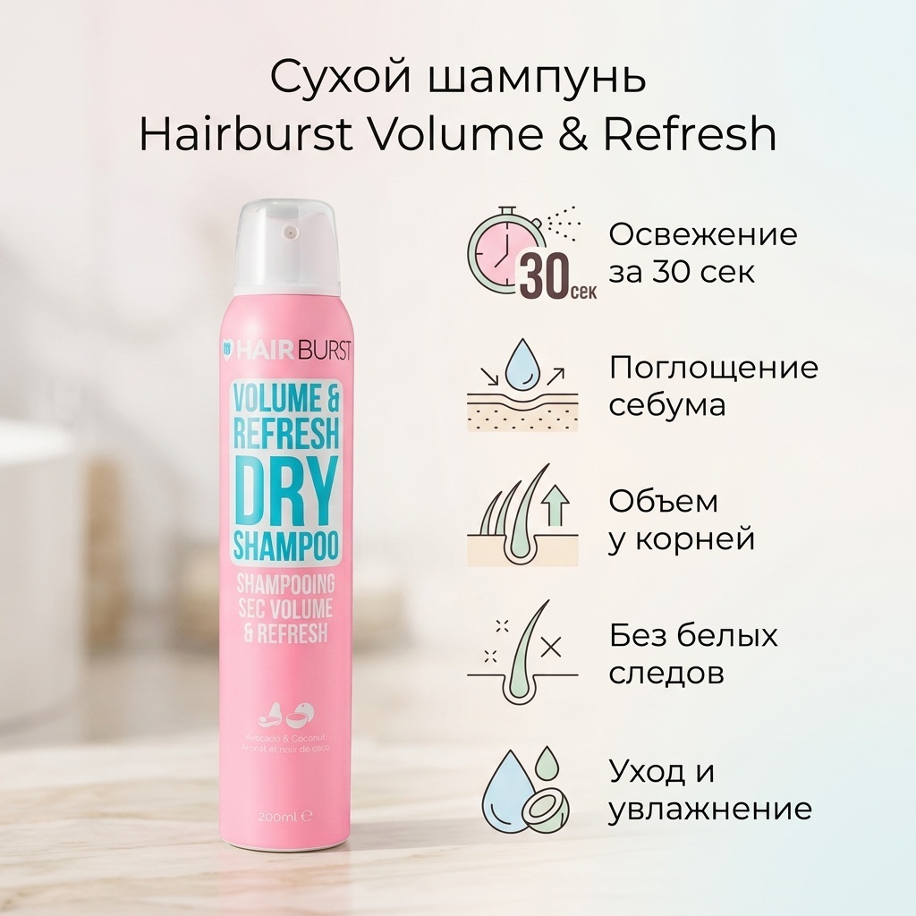 Hairburst Volume&Refresh Dry Shampoo шампунь 200 мл