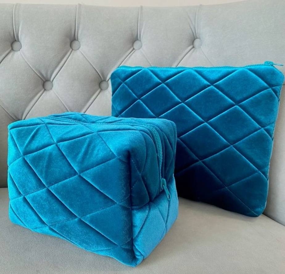 Косметичка велюр голубой 10X21 см