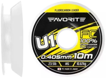 Favorite флюорокарбоновая леска U1 FC 10m# 6/0.405mm 23.5lb/10.67kg 0.405 мм прозрачный