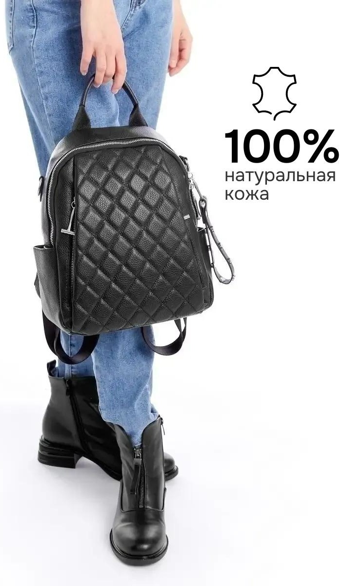 Рюкзак натуральная кожа черный, графит