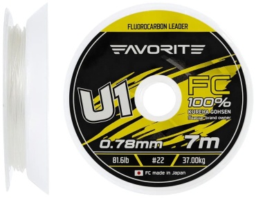 Favorite флюорокарбоновая леска U1 FC 7m# 22/0.78mm 81.6lb/37.0kg 0.78 мм прозрачный