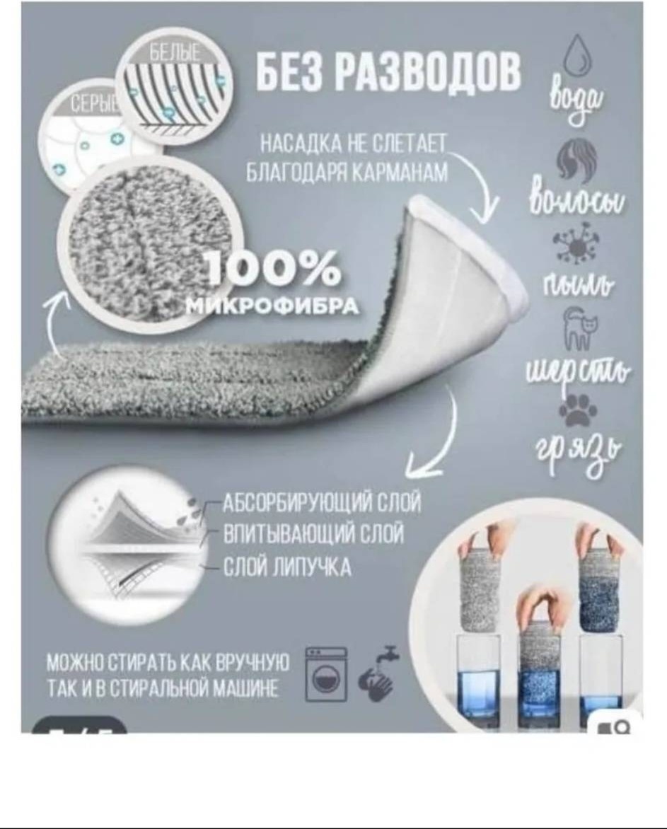 Швабра универсальная, для пола Smart Mop, материал насадки: микрофибра, серый