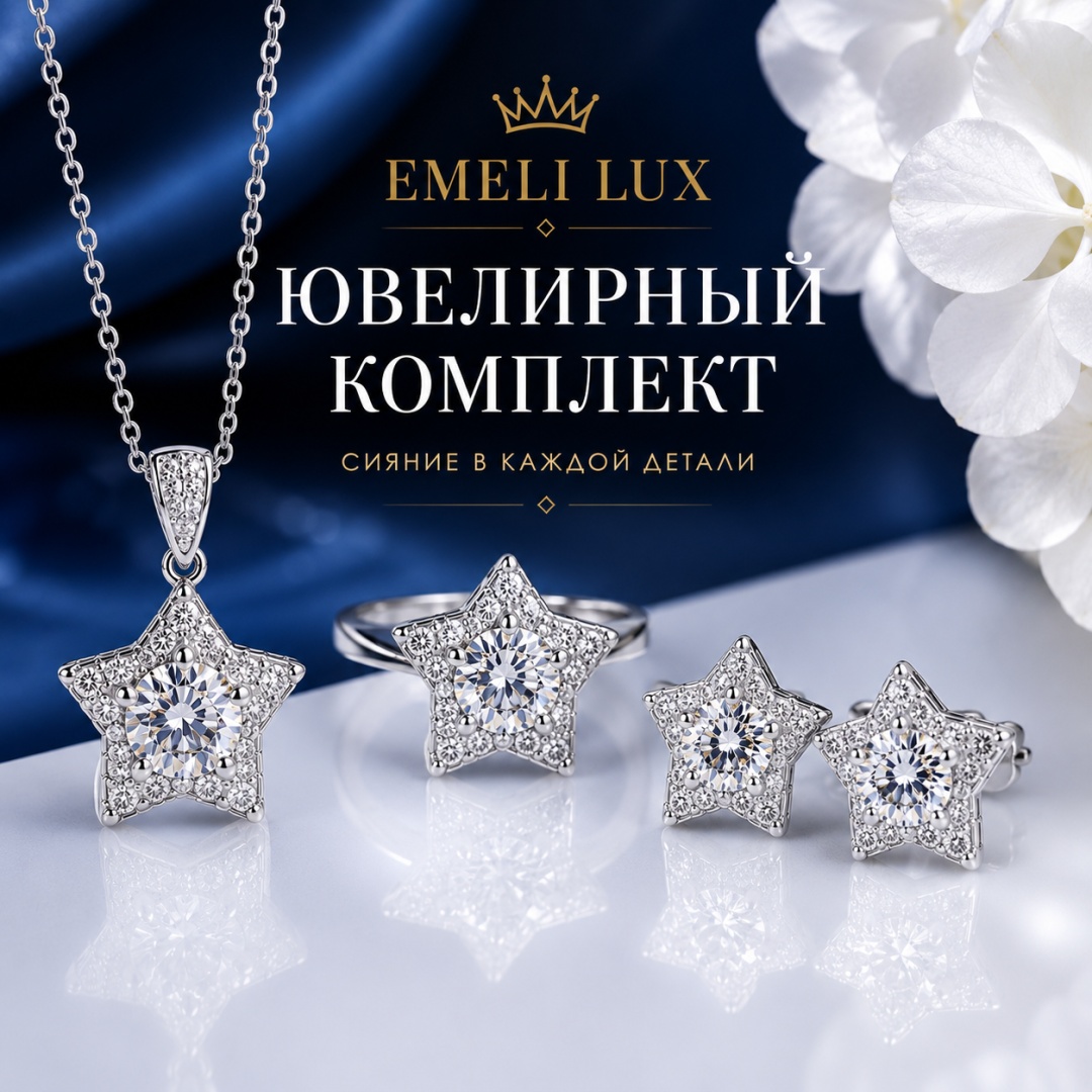 Emeli lux N4 вес 2 г сплав покрытый серебром 925, сплав с родиевым покрытием, фианит