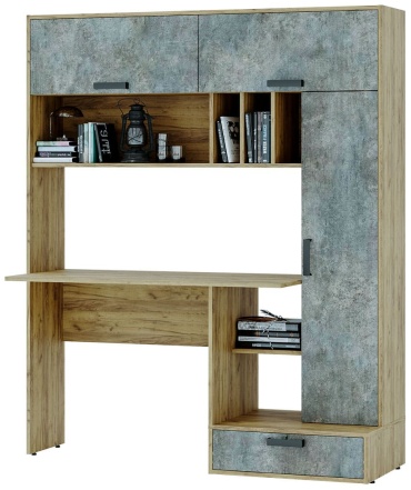 Стол компьютерный с надстройкой GreenMebel Техно, 150х57.4x179.6 см, светло серый, светло-коричневый