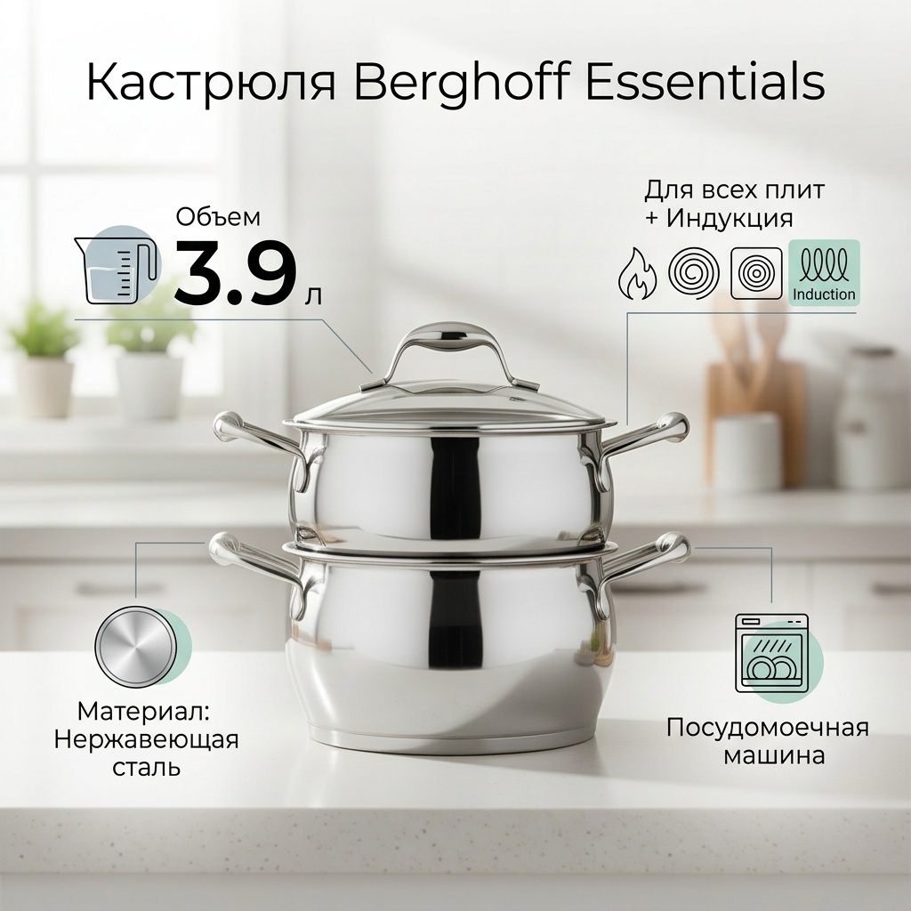 Кастрюля 3.9 л, Berghoff Essentials нержавеющая сталь