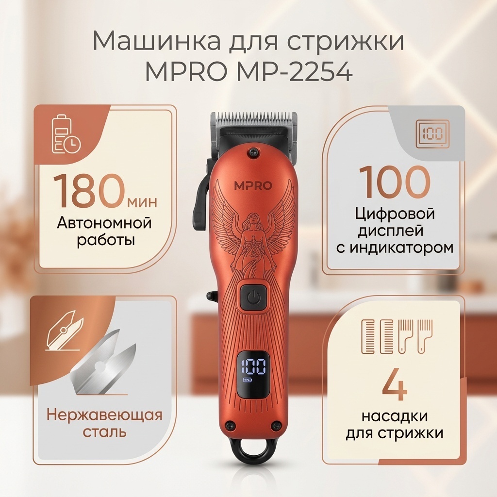 MPRO машинка для стрижки MP-2254 красный, оранжевый