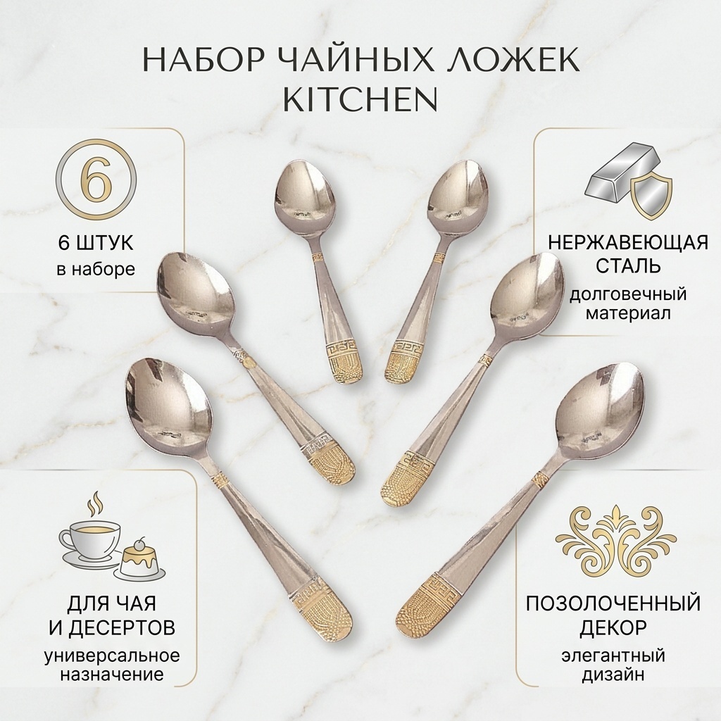 Ложка Kitchen 6 шт, золотистый, серебристый 931195