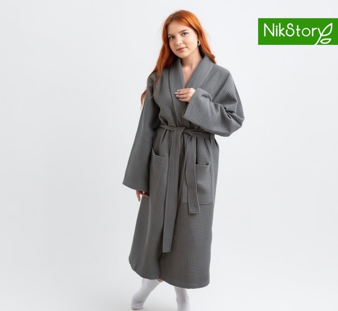 Вафельный халат NikStory серый