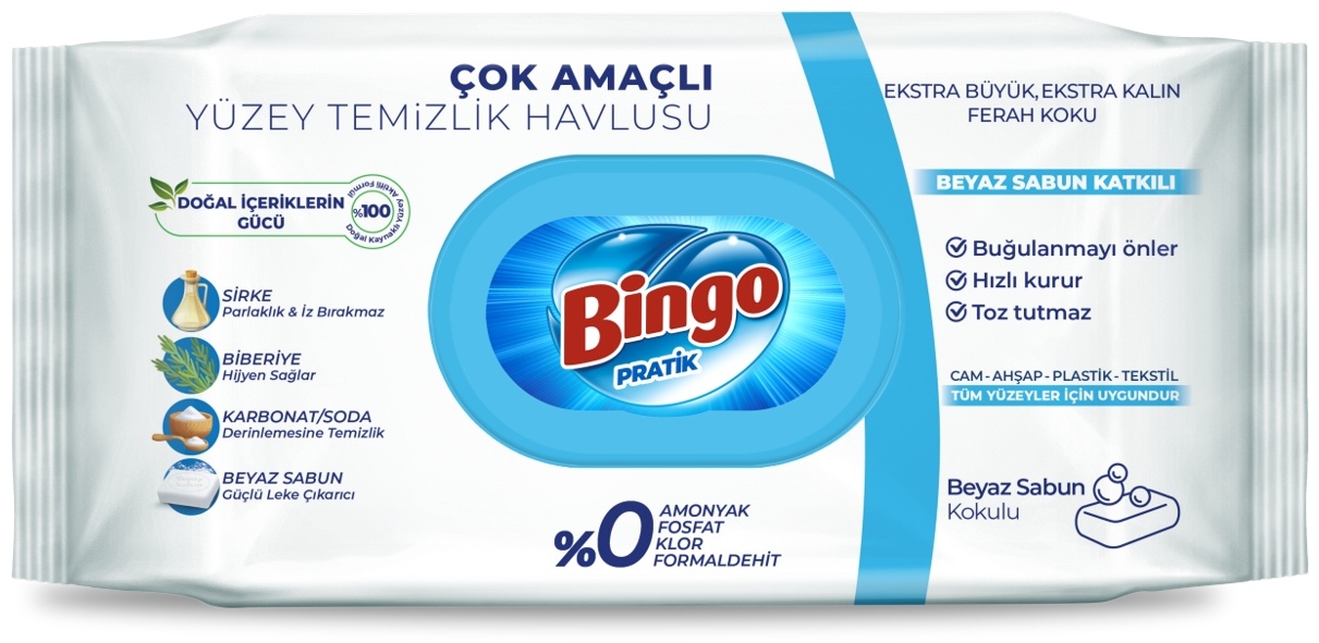 Влажные салфетки Bingo для уборки белое мыло 96 шт