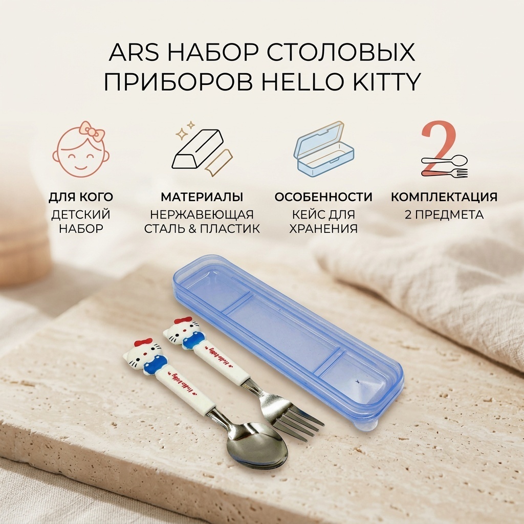Набор столовых приборов ARS 2 шт, белый Hello Kitty
