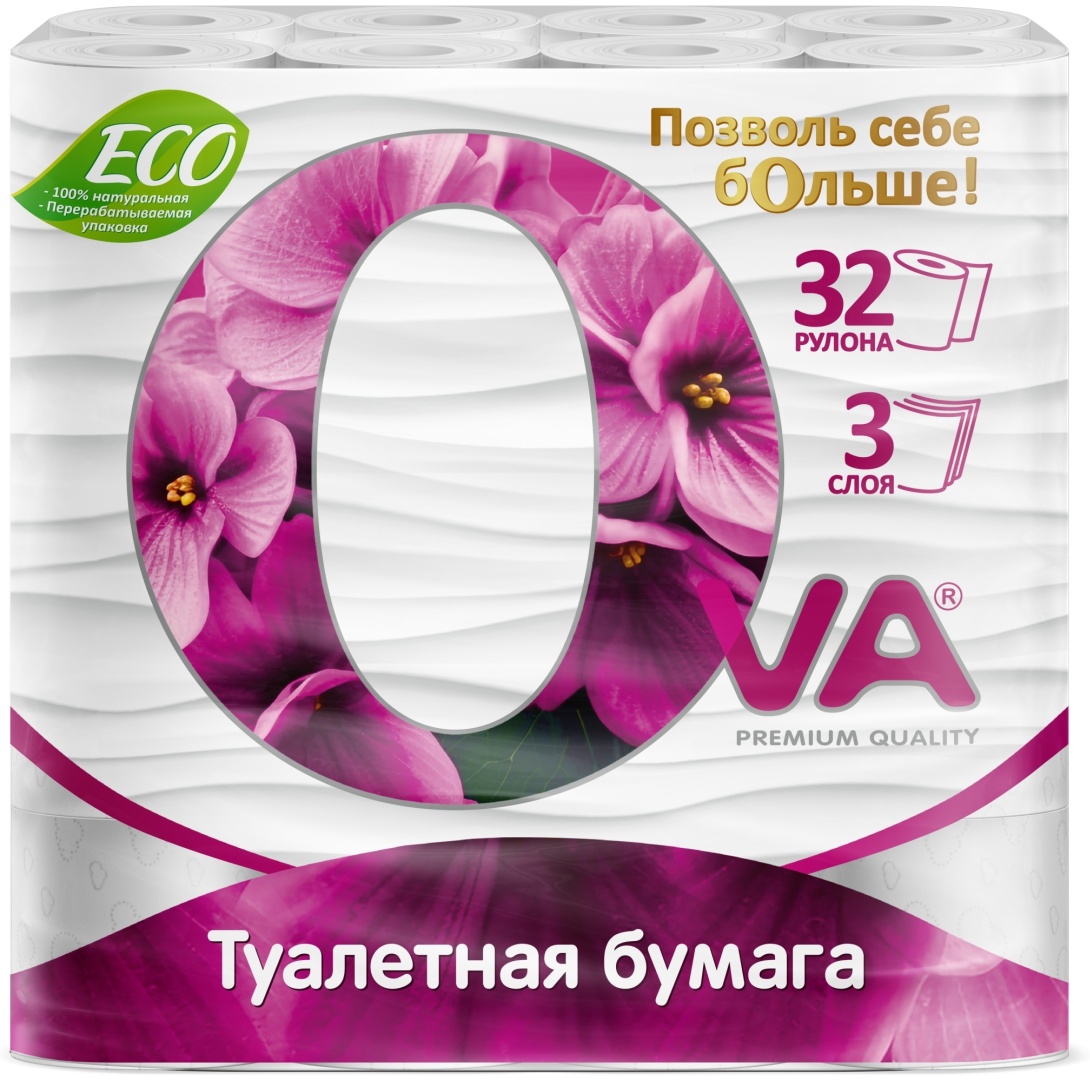 Ova туалетная бумага 3-слойный 32 шт, первичная целлюлоза